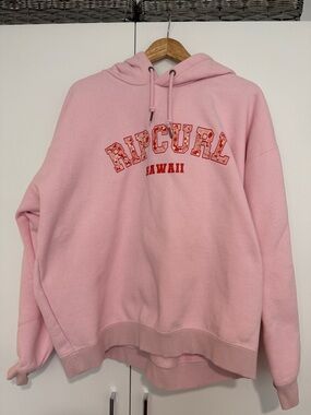 Rip Curl Light Pink Hoodie with Floral-Pattern Arch Logo